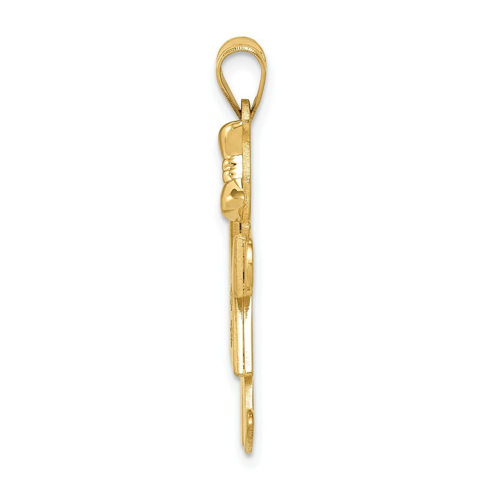 14K Yellow Gold 0.03-Carat tw Diamond Girl with Bow Kid Pendant Pendant