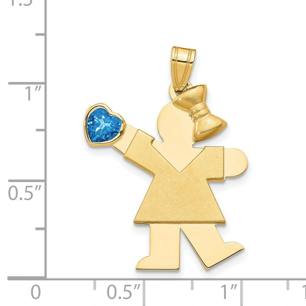 14K Yellow Gold Girl with CZ December Birthstone Engravable Charm Pendant