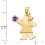 Load image into Gallery viewer, 14K Yellow Gold Girl with CZ February Birthstone Engravable Charm Pendant
