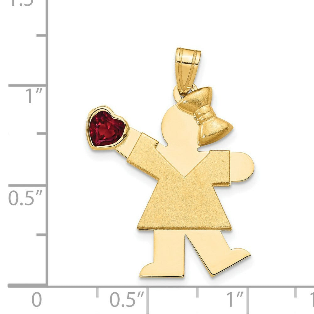 14K Yellow Gold Girl with CZ July Birthstone Engravable Charm Pendant