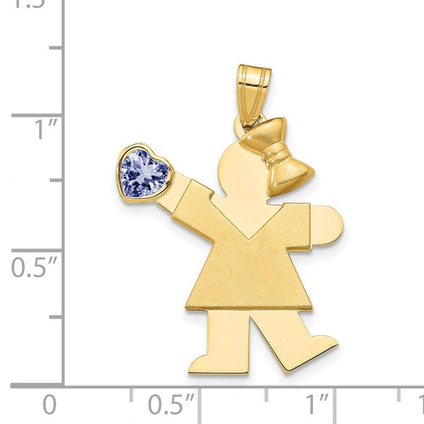 14K Yellow Gold Girl with CZ June Birthstone Engravable Charm Pendant