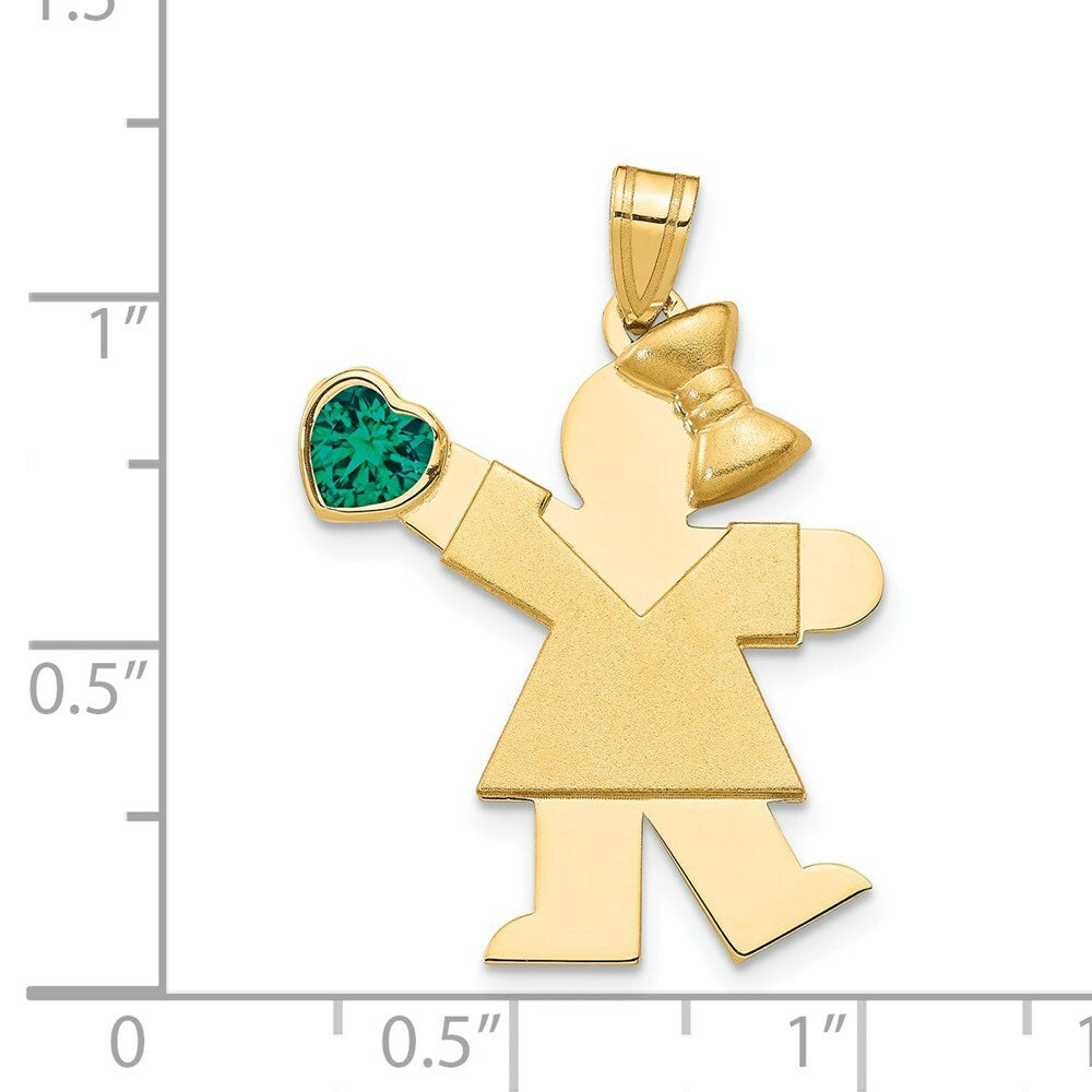 14K Yellow Gold Girl with CZ May Birthstone Engravable Charm Pendant