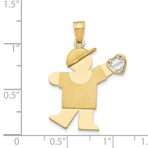 14K Yellow Gold Boy with CZ April Birthstone Engravable Charm Pendant