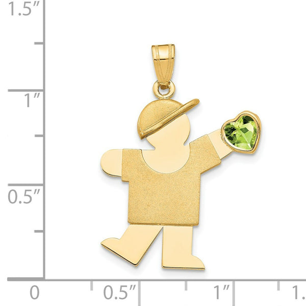 14K Yellow Gold Boy with CZ August Birthstone Engravable Charm Pendant