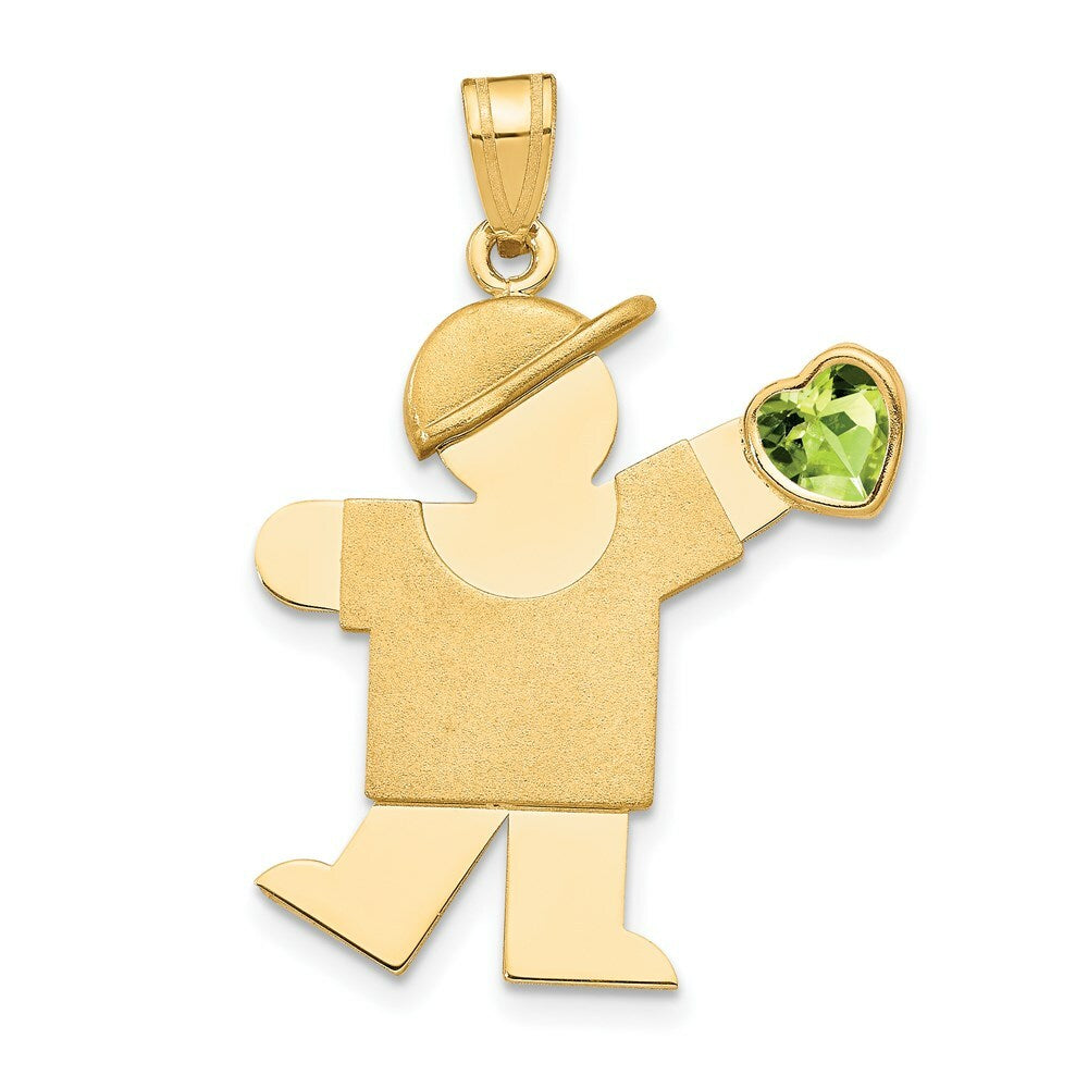 14K Yellow Gold Boy with CZ August Birthstone Engravable Charm Pendant