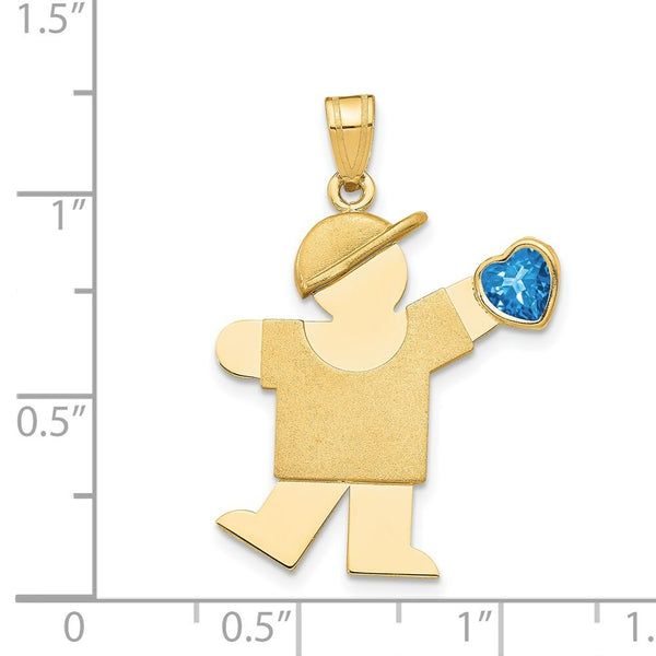 14K Yellow Gold Boy with CZ December Birthstone Engravable Charm Pendant