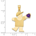 Load image into Gallery viewer, 14K Yellow Gold Boy with CZ February Birthstone Engravable Charm Pendant
