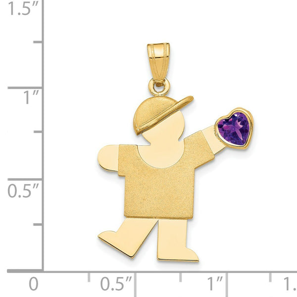 14K Yellow Gold Boy with CZ February Birthstone Engravable Charm Pendant