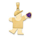 Load image into Gallery viewer, 14K Yellow Gold Boy with CZ February Birthstone Engravable Charm Pendant
