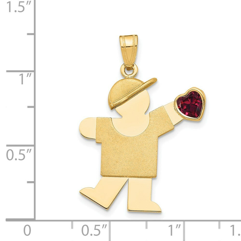 14K Yellow Gold Boy with CZ January Birthstone Engravable Charm Pendant