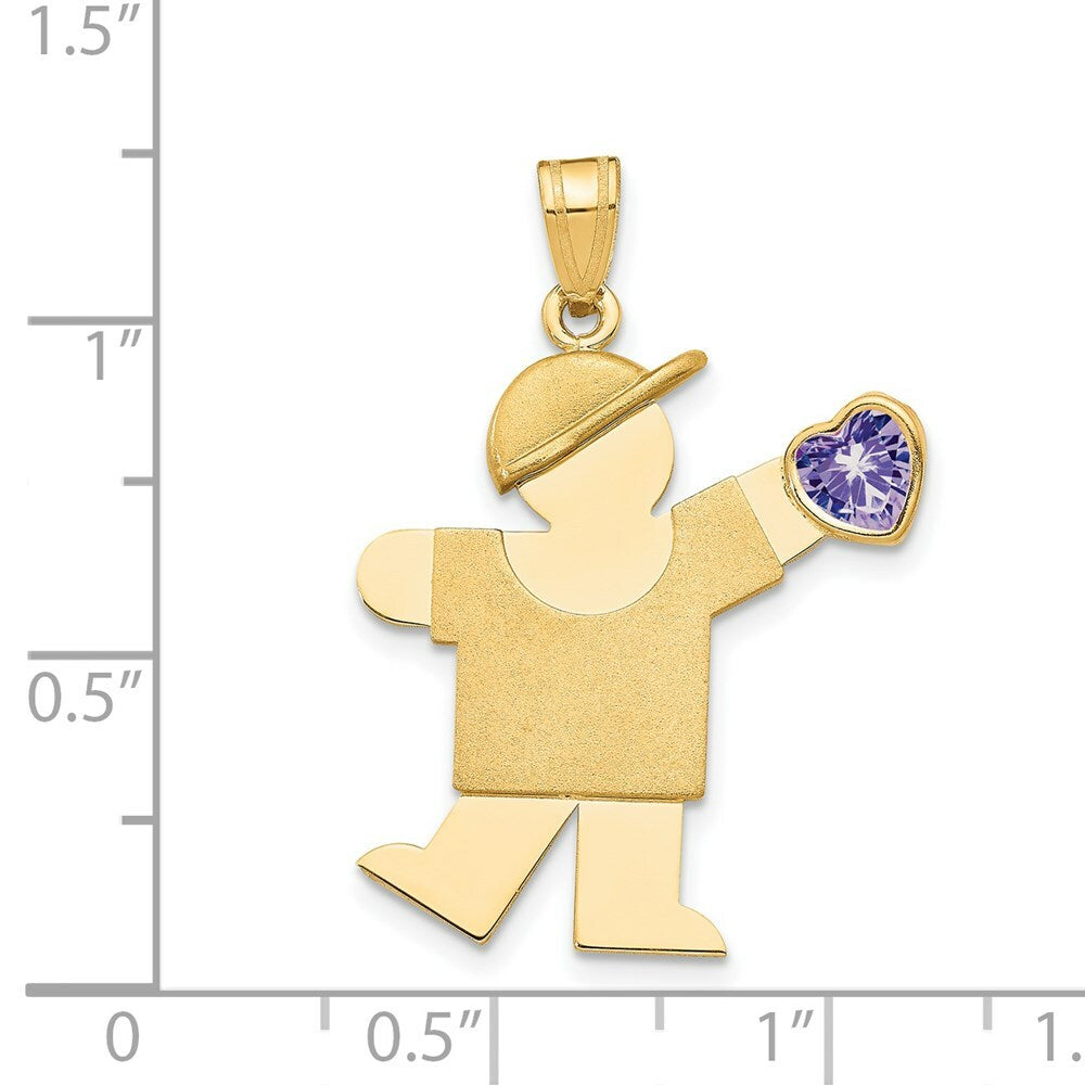 14K Yellow Gold Boy with CZ June Birthstone Engravable Charm Pendant