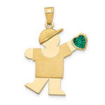 Load image into Gallery viewer, 14K Yellow Gold Boy with CZ May Birthstone Engravable Charm Pendant
