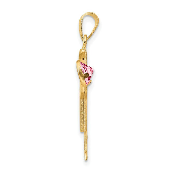 14K Yellow Gold Boy with CZ October Birthstone Engravable Charm Pendant