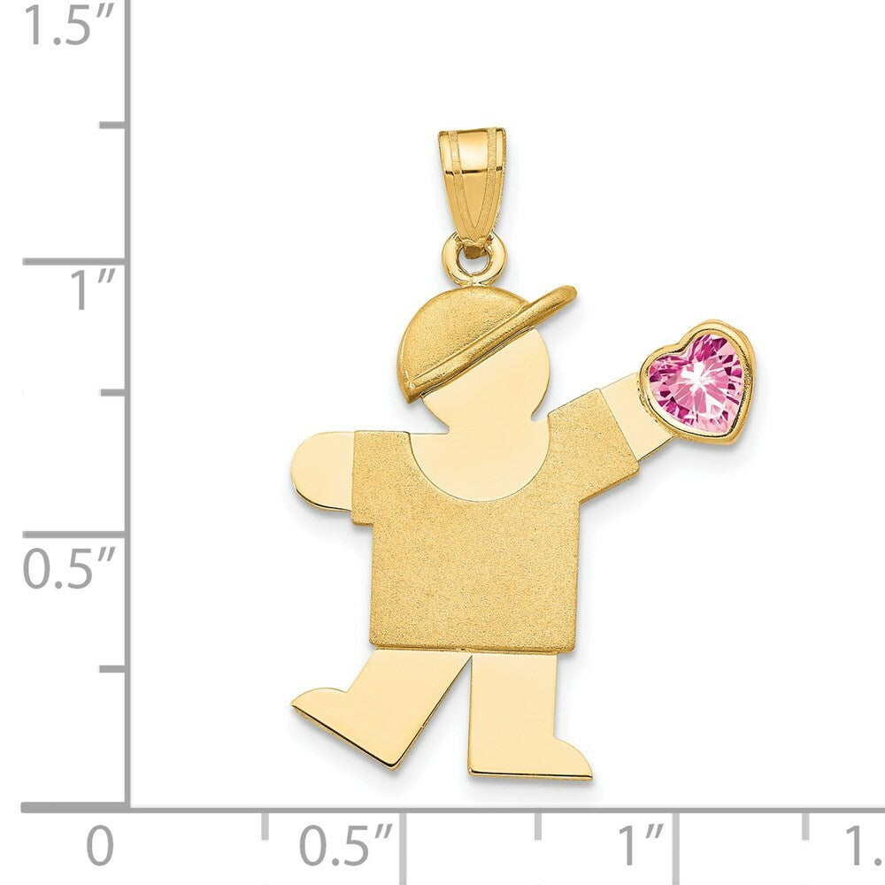 14K Yellow Gold Boy with CZ October Birthstone Engravable Charm Pendant