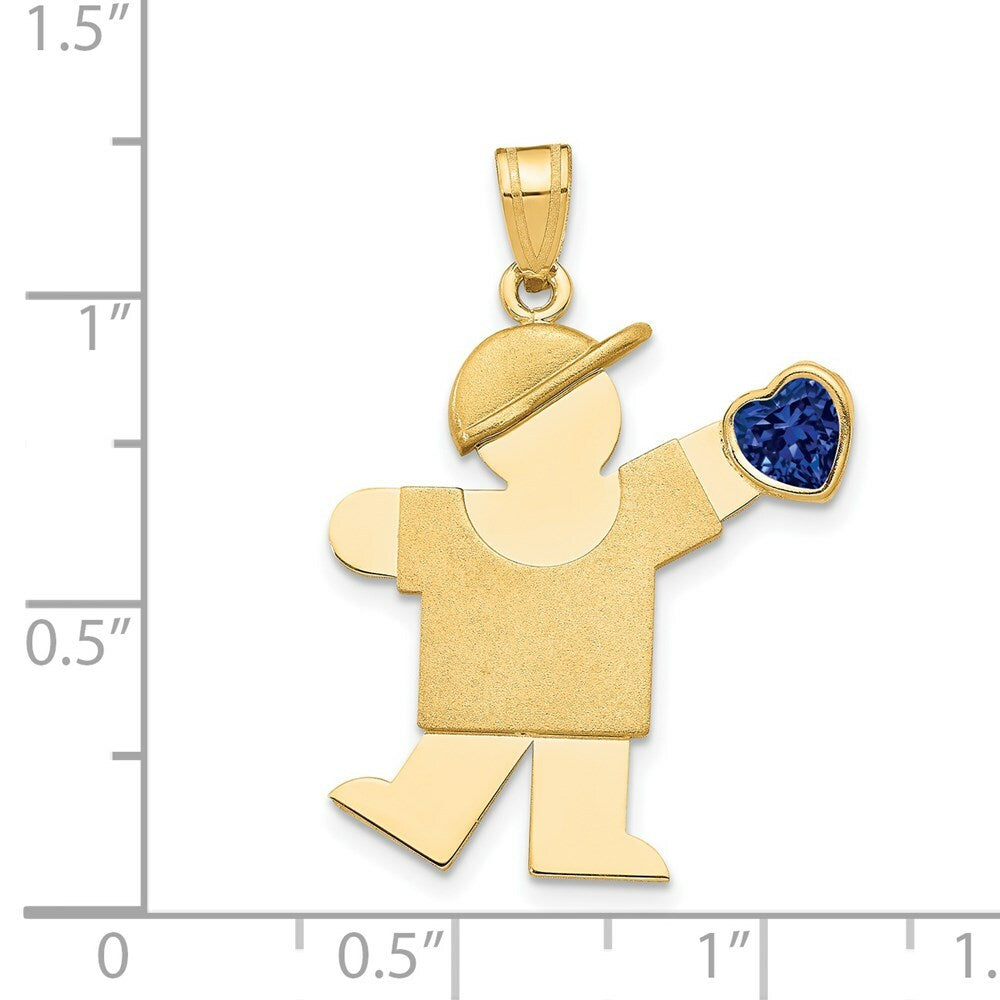 14K Yellow Gold Boy with CZ September Birthstone Engravable Charm Pendant