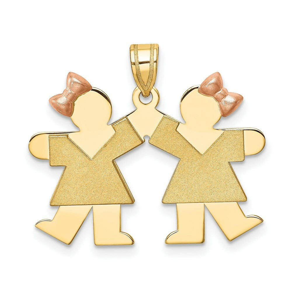 14K Two-tone Gold Small Double Girls Engravable Charm Pendant