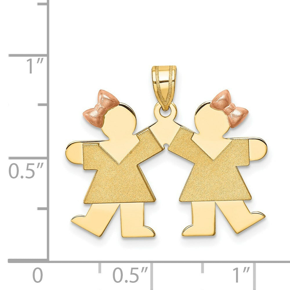 14K Two-tone Gold Small Double Girls Engravable Charm Pendant