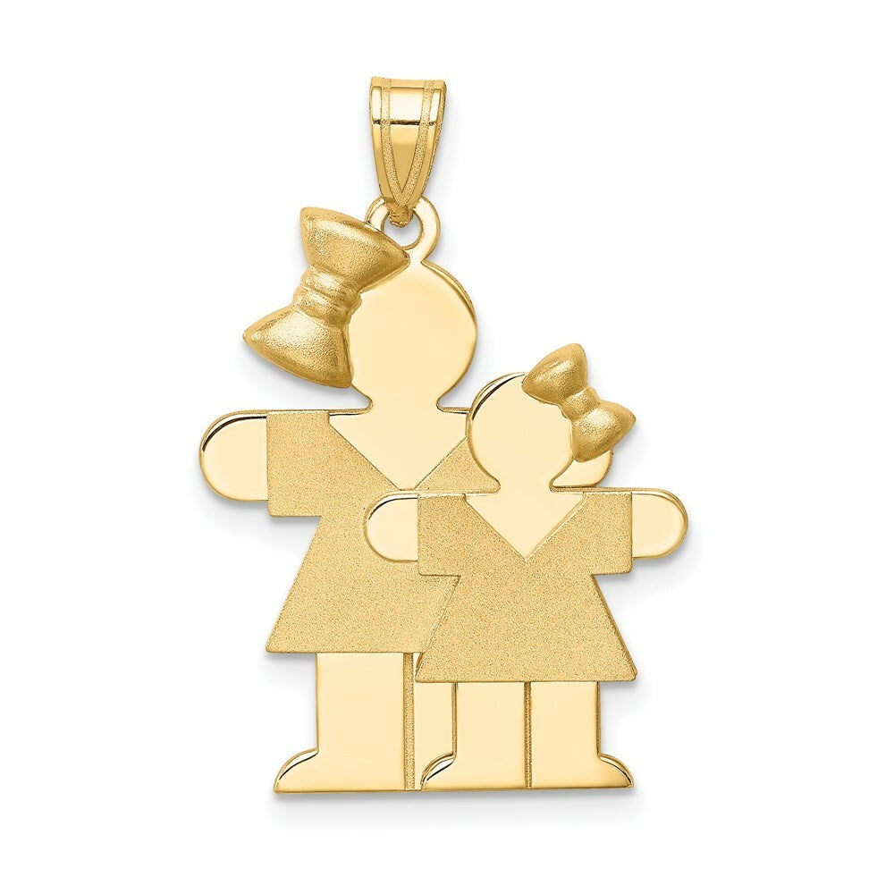 14K Yellow Gold Big Girl & Little Girl Engravable Charm Pendant