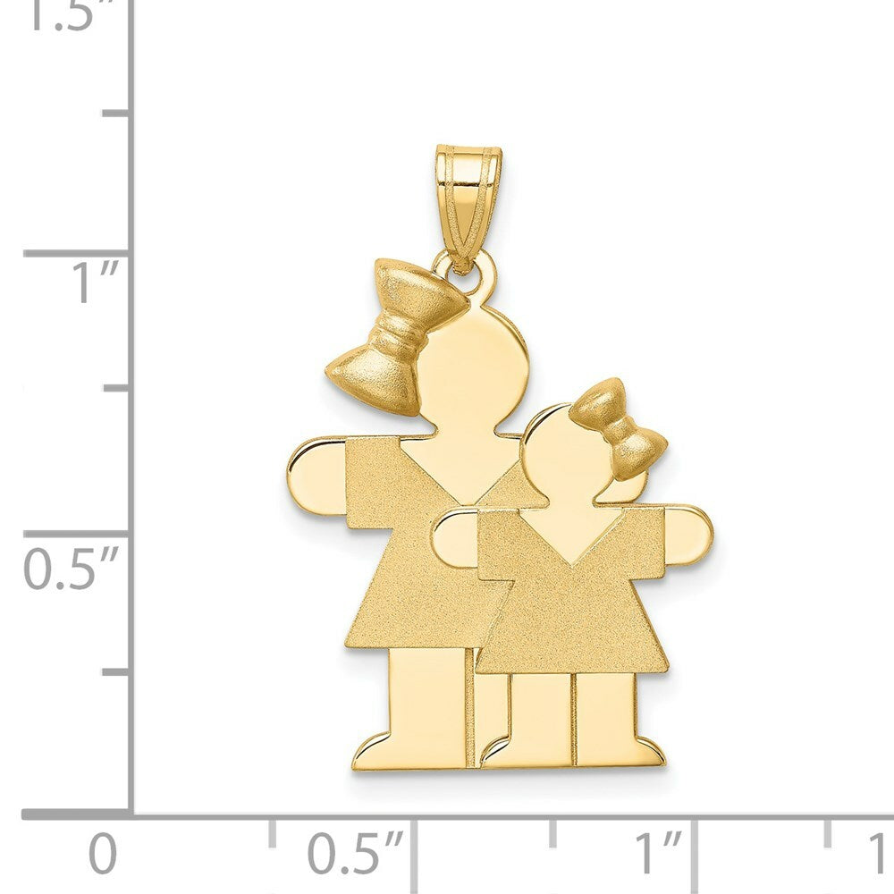 14K Yellow Gold Big Girl & Little Girl Engravable Charm Pendant