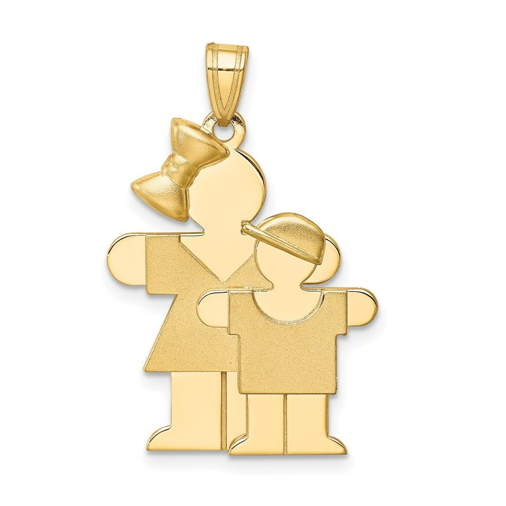 14K Yellow Gold Big Girl & Little Boy Engravable Charm Pendant