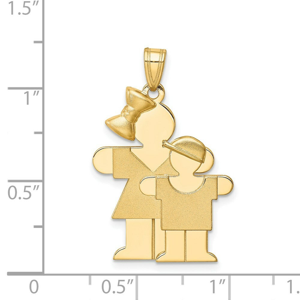 14K Yellow Gold Big Girl & Little Boy Engravable Charm Pendant