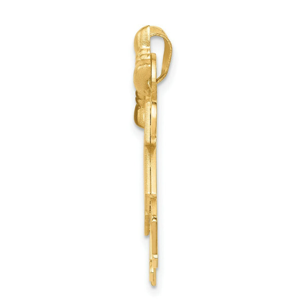 14K Yellow Gold Solid Engravable Large Double Girls with Bows Charm