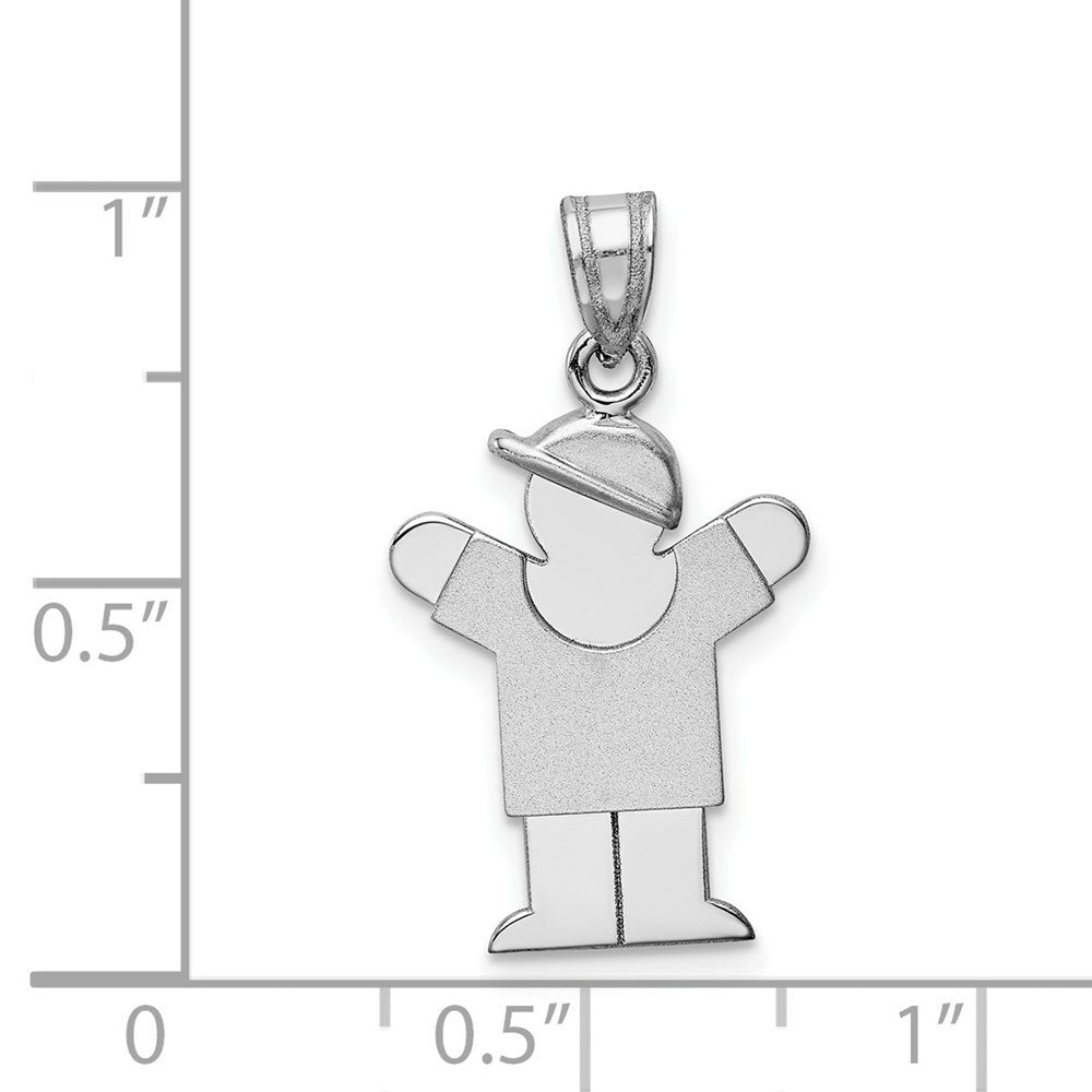 14K White Gold Small Boy w/Hat on Right Engravable Charm Pendant
