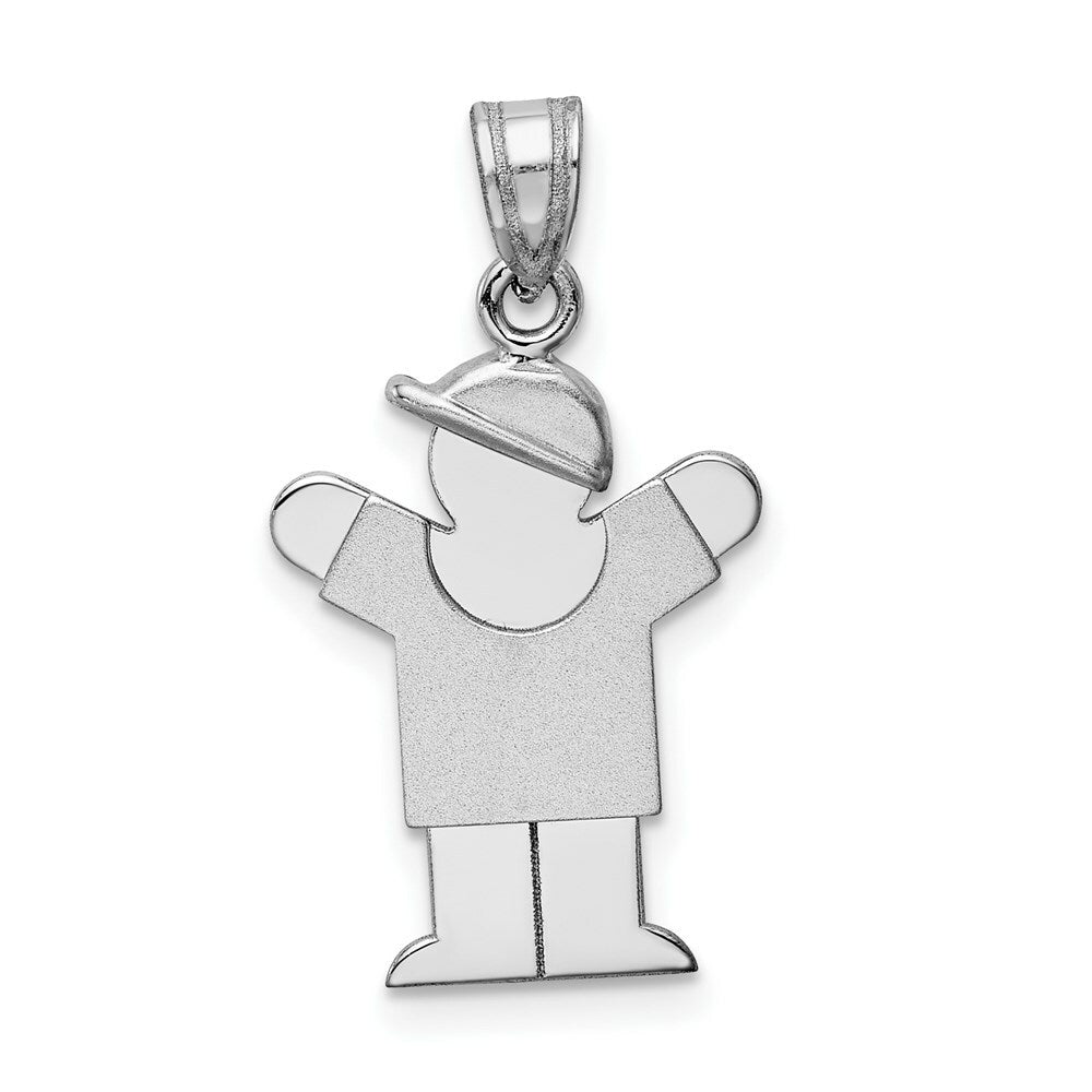 14K White Gold Small Boy w/Hat on Right Engravable Charm Pendant