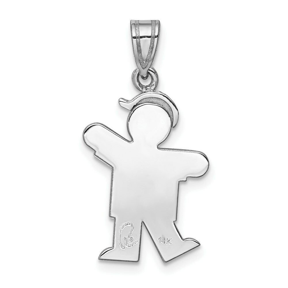 14K White Gold Small Boy w/Hat on Left Engravable Charm Pendant