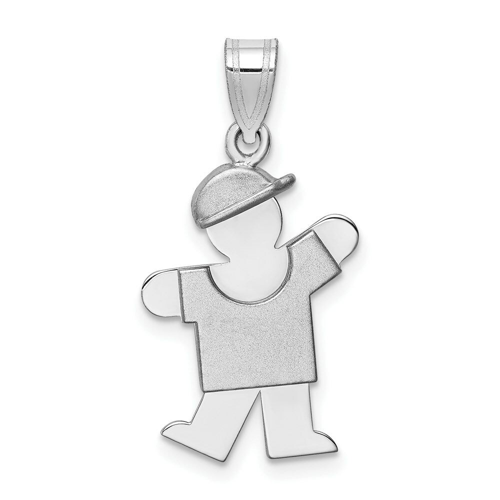14K White Gold Small Boy w/Hat on Left Engravable Charm Pendant