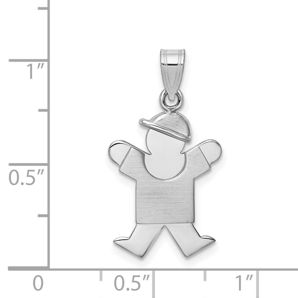 14K White Gold Small Boy w/Hat on Right Engravable Charm Pendant