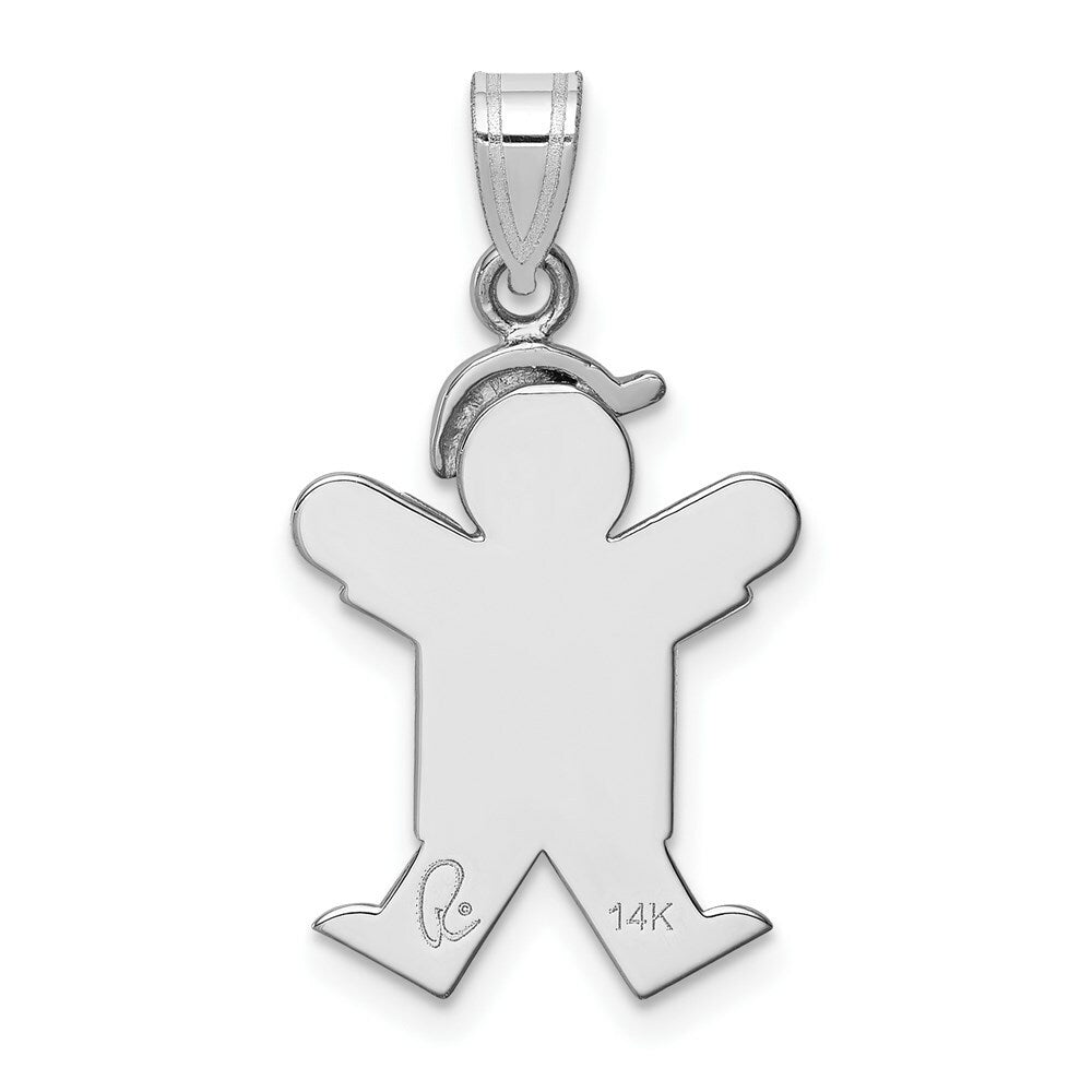14K White Gold Small Boy w/Hat on Right Engravable Charm Pendant