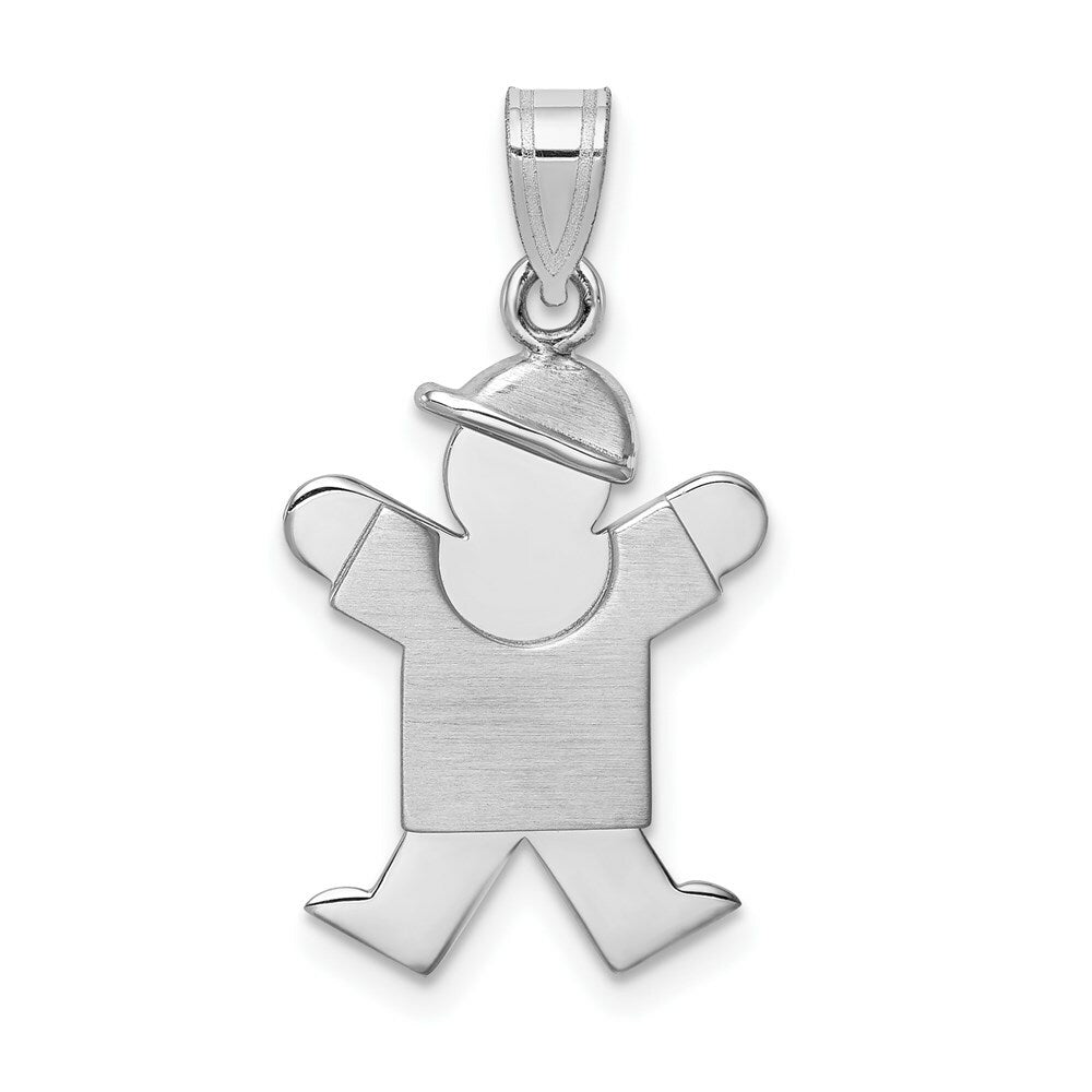 14K White Gold Small Boy w/Hat on Right Engravable Charm Pendant