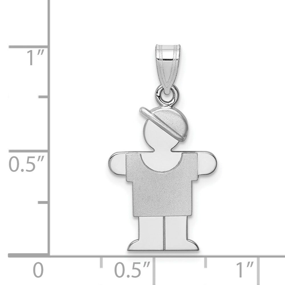 14K White Gold Small Boy w/Hat on Right Engravable Charm Pendant