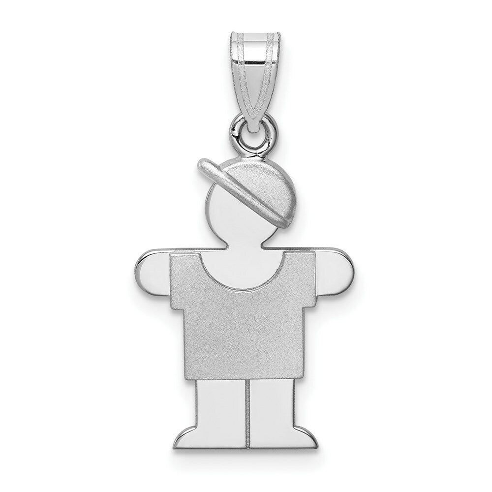 14K White Gold Small Boy w/Hat on Right Engravable Charm Pendant