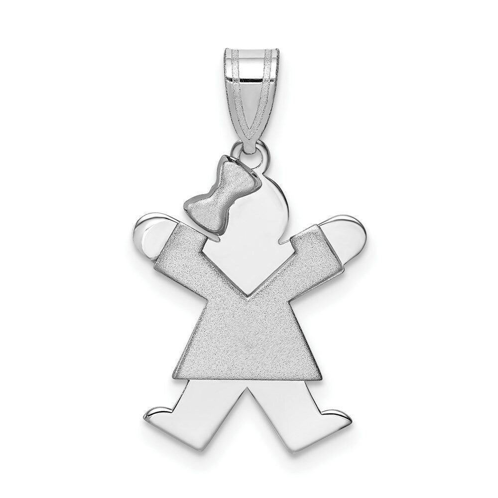 14K White Gold Small Girl w/Bow on Left Engravable Charm Pendant