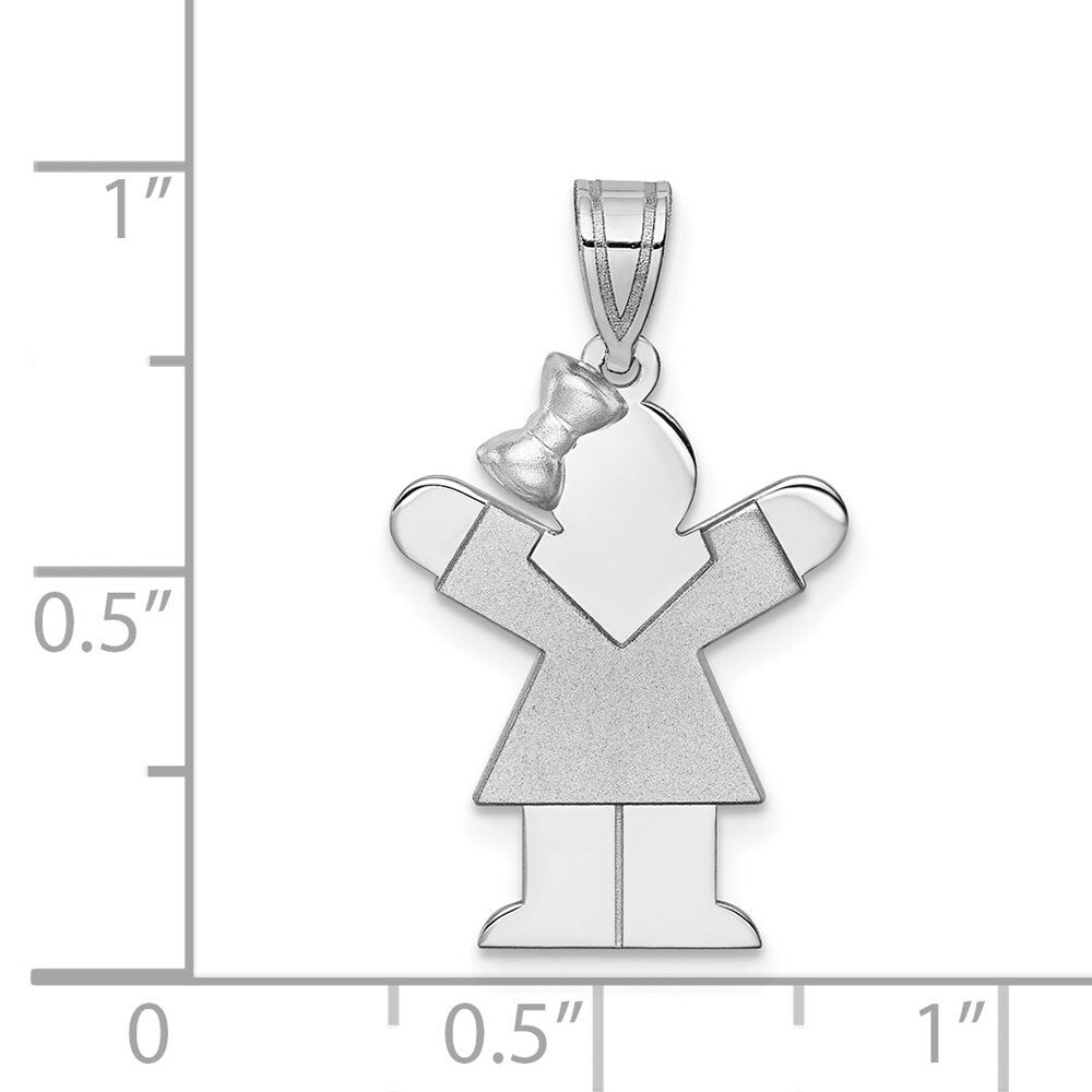 14K White Gold Small Girl w/Bow on Left Engravable Charm Pendant