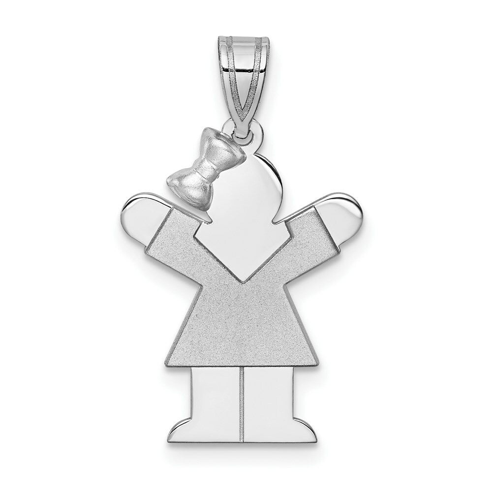 14K White Gold Small Girl w/Bow on Left Engravable Charm Pendant