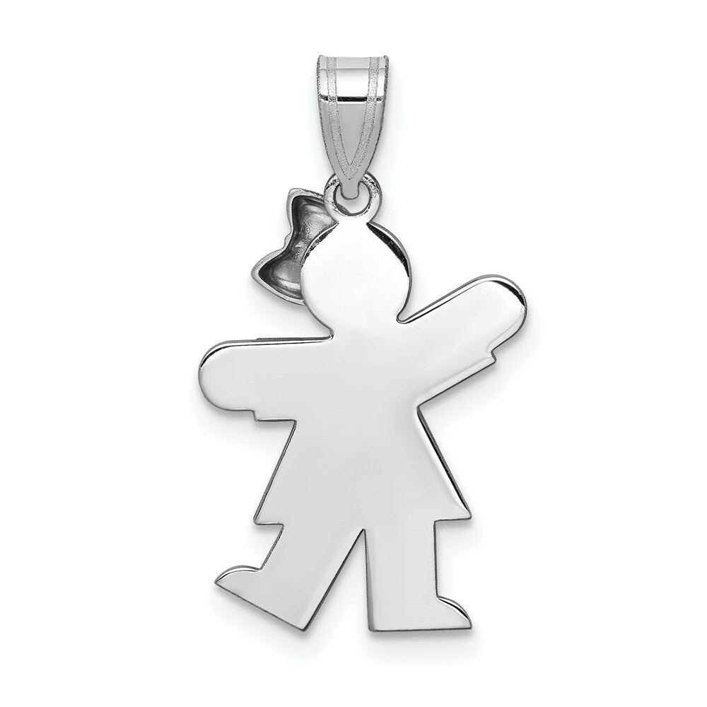 14K White Gold Small Girl w/Bow on Right Engravable Charm Pendant