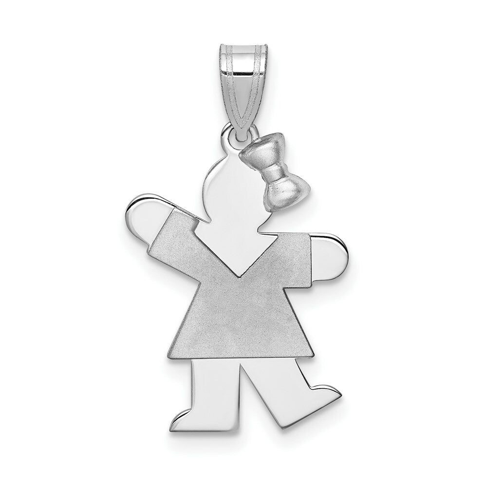 14K White Gold Small Girl w/Bow on Right Engravable Charm Pendant