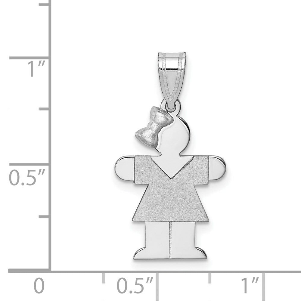 14K White Gold Small Girl w/Bow on Left Engravable Charm Pendant