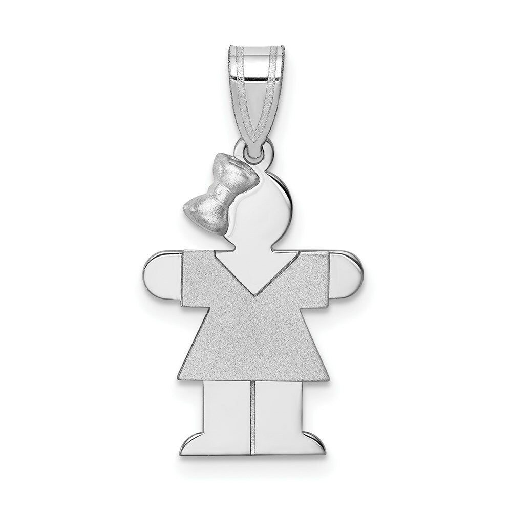 14K White Gold Small Girl w/Bow on Left Engravable Charm Pendant