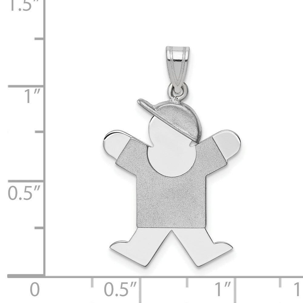 14K White Gold Medium Boy w/Hat on Right Engravable Charm Pendant