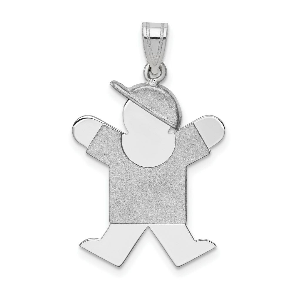 14K White Gold Medium Boy w/Hat on Right Engravable Charm Pendant