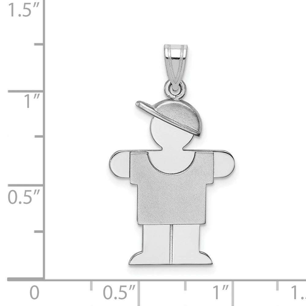 14K White Gold Medium Boy w/Hat on Right Engravable Charm Pendant