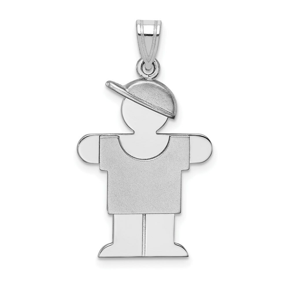 14K White Gold Medium Boy w/Hat on Right Engravable Charm Pendant