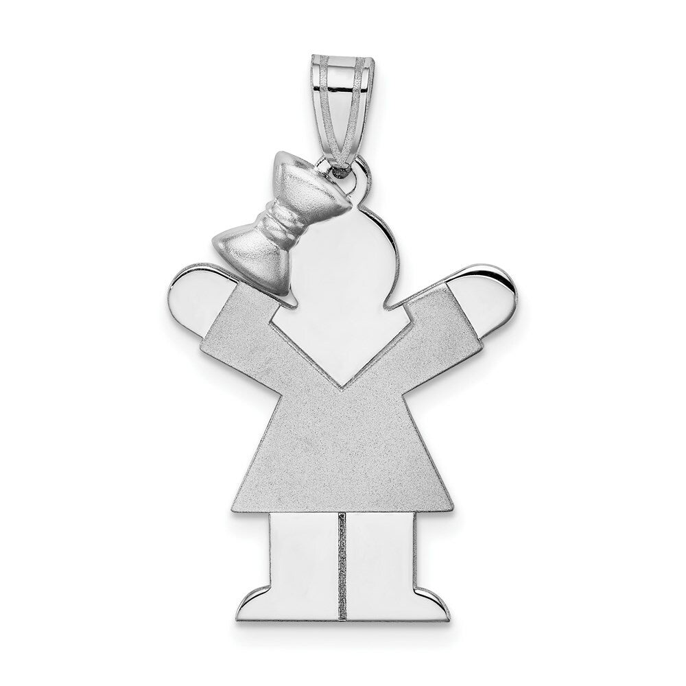 14K White Gold Medium Girl w/Bow on Left Engravable Charm Pendant