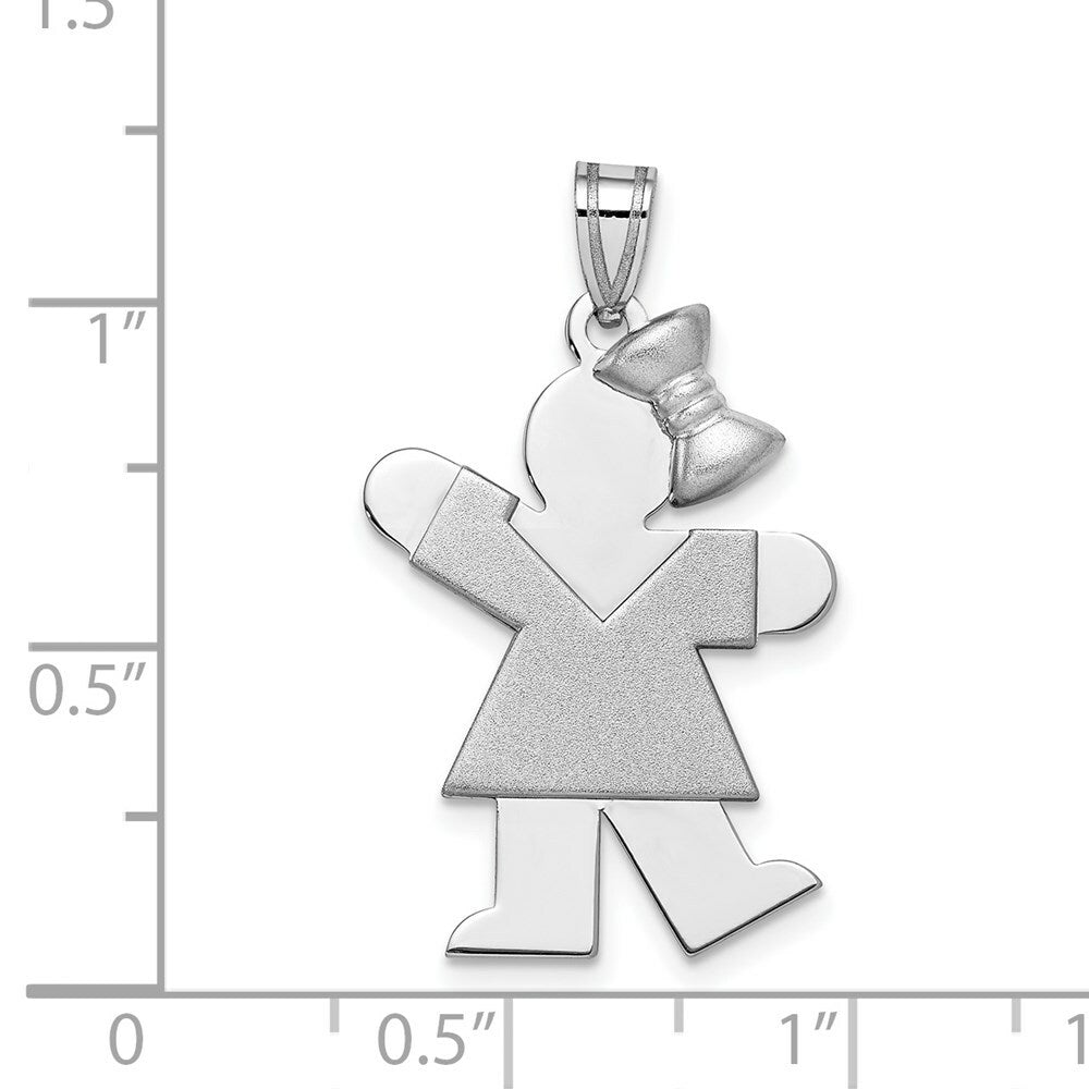 14K White Gold Medium Girl w/Bow on Right Engravable Charm Pendant