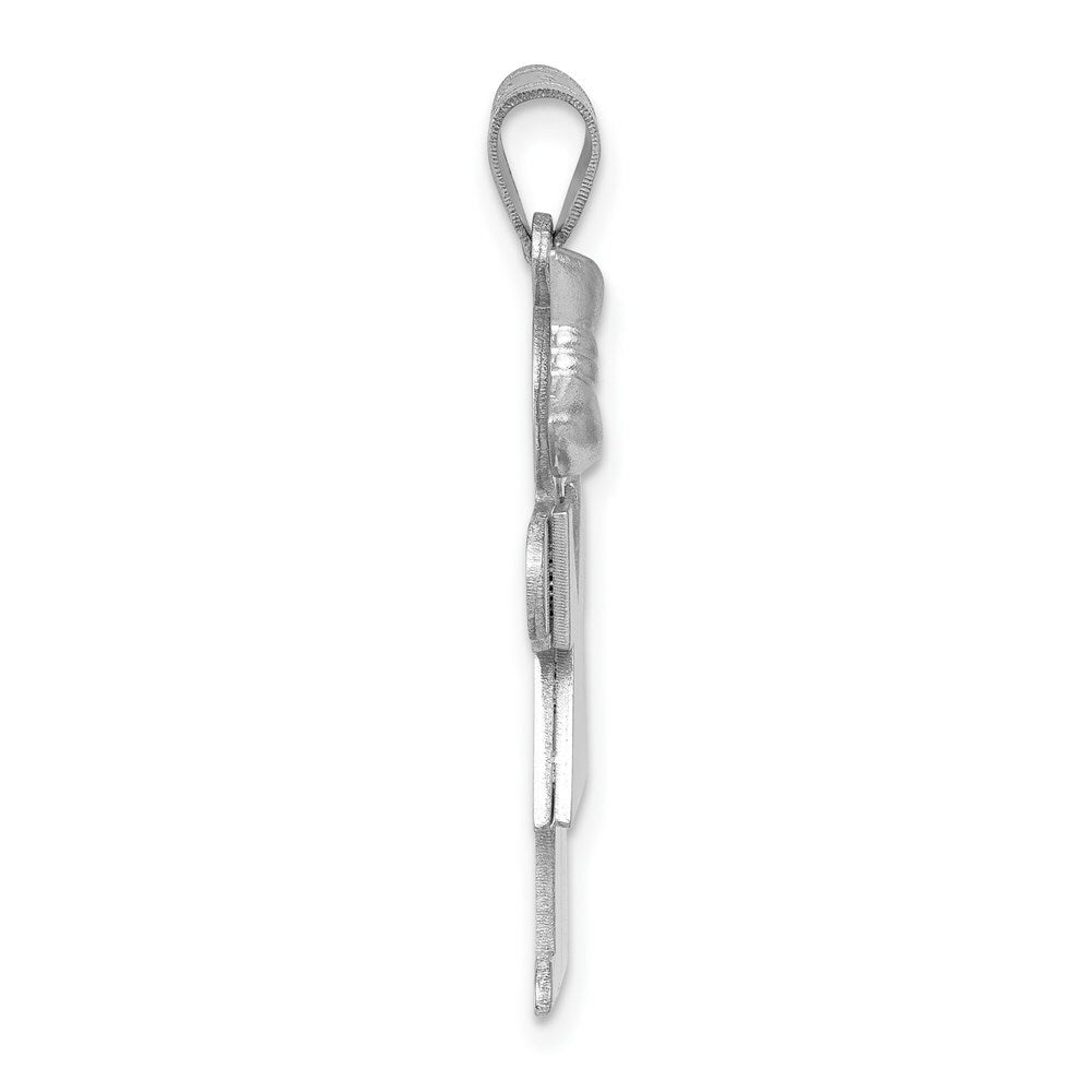 14K White Gold Medium Girl w/Bow on Left Engravable Charm Pendant