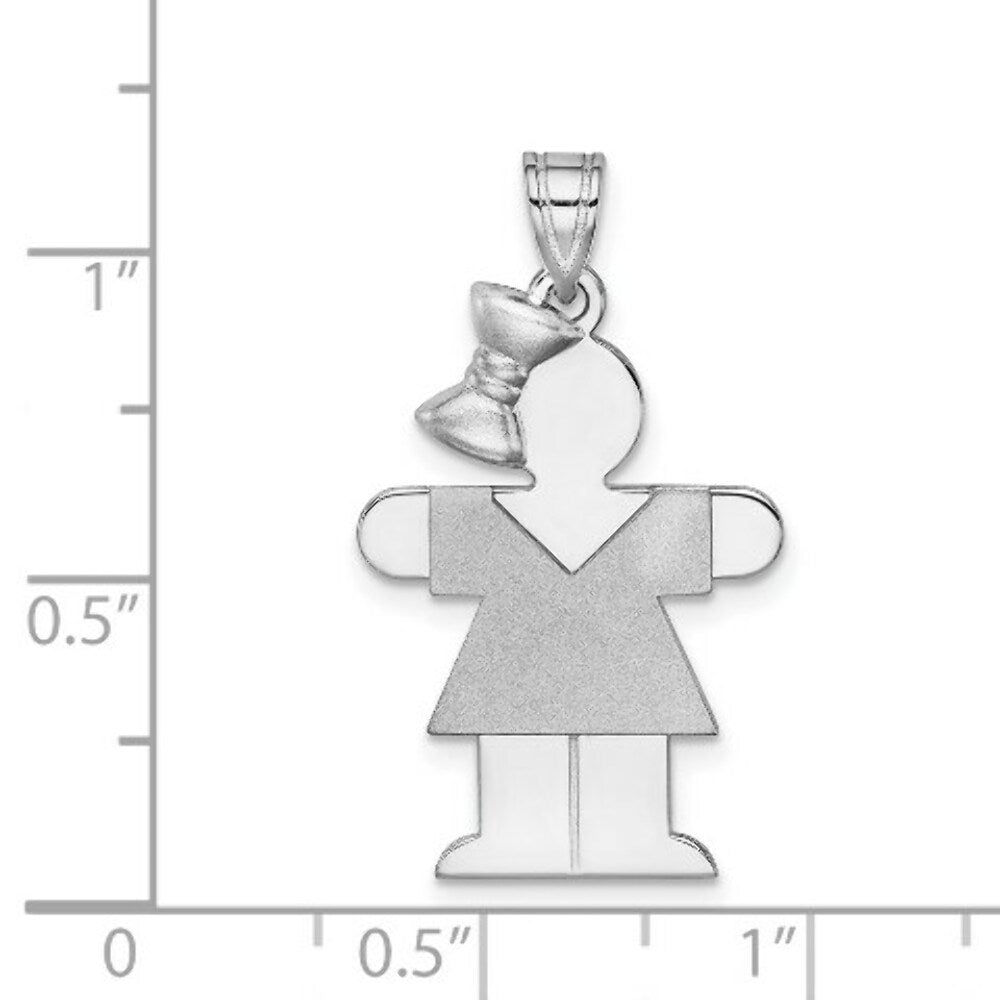 14K White Gold Medium Girl w/Bow on Left Engravable Charm Pendant